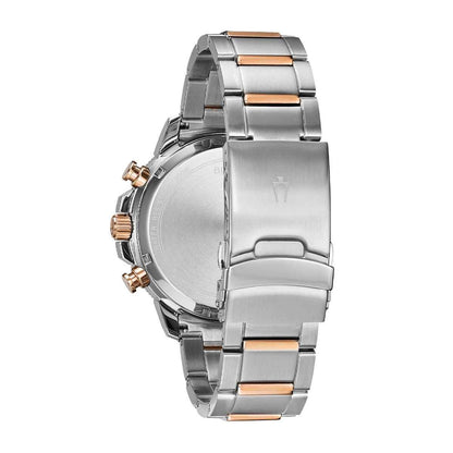 Bulova Marine Star Men's Two-Tone Stainless Steel Watch with Blue Dial close-up detail
