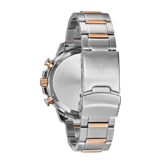 Bulova Marine Star Men's Two-Tone Stainless Steel Watch with Blue Dial close-up detail