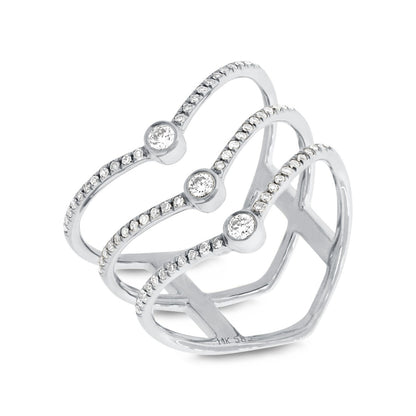 Shy Creations 1/3 ct. tw. Diamond Pave Triple Chevron Ring with Center Bezel Set Diamonds in 14K White Gold front view
