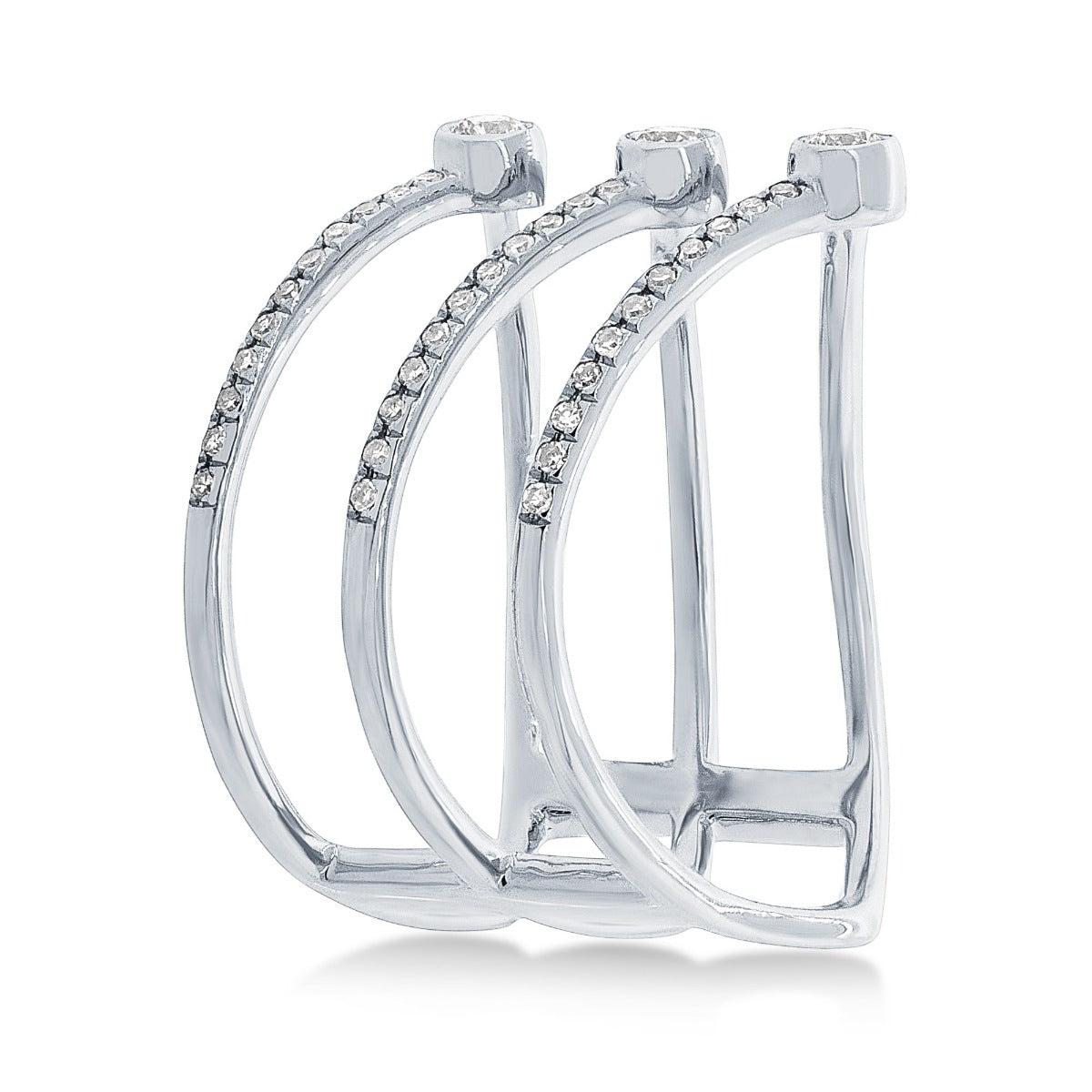 Shy Creations 1/3 ct. tw. Diamond Pave Triple Chevron Ring with Center Bezel Set Diamonds in 14K White Gold close-up detail
