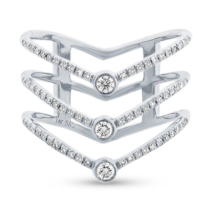Shy Creations 1/3 ct. tw. Diamond Pave Triple Chevron Ring with Center Bezel Set Diamonds in 14K White Gold