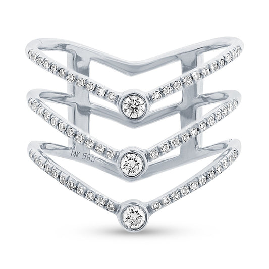 Shy Creations 1/3 ct. tw. Diamond Pave Triple Chevron Ring with Center Bezel Set Diamonds in 14K White Gold