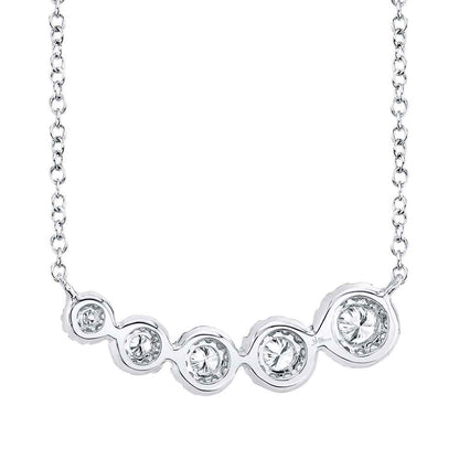 Shy Creation 1/3 ct. tw. Diamond Halo 5-Stone Graduated Curved Bar Necklace in 14K White Gold close-up detail