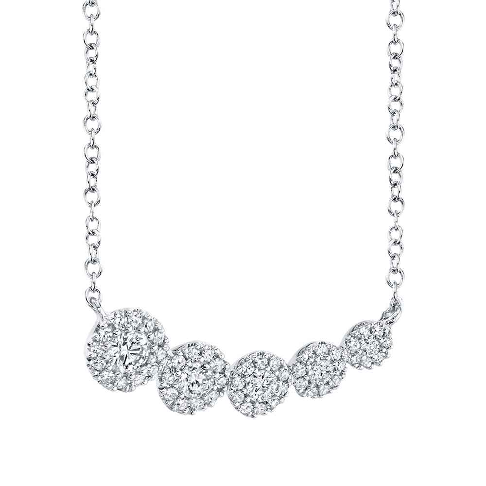 Shy Creation 1/3 ct. tw. Diamond Halo 5-Stone Graduated Curved Bar Necklace in 14K White Gold front view