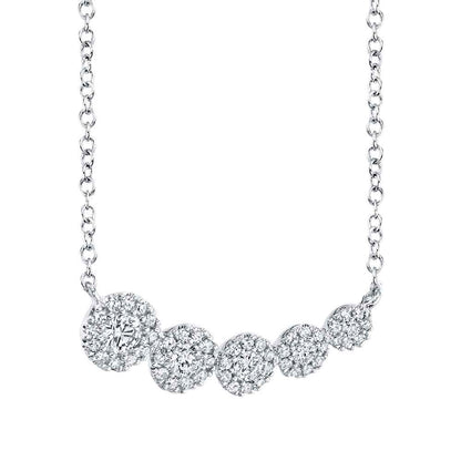 Shy Creation 1/3 ct. tw. Diamond Halo 5-Stone Graduated Curved Bar Necklace in 14K White Gold front view