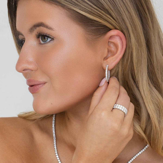 1 ct. tw. Inside Out Round Diamond Hoop Earrings with Click Backs in 10K White Gold front view