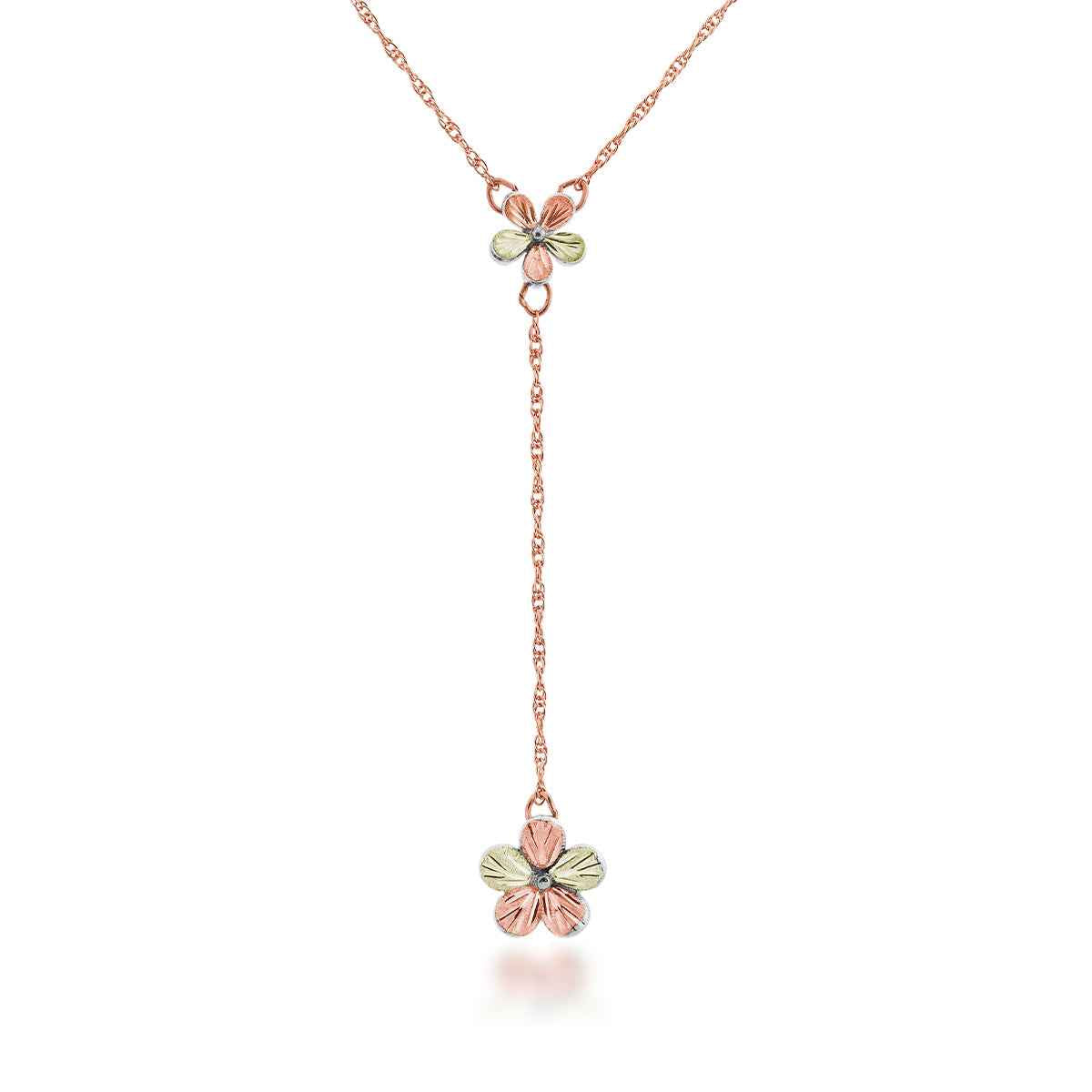 Black Hills Gold Flower Lariat Necklace in Pink Sterling Silver
