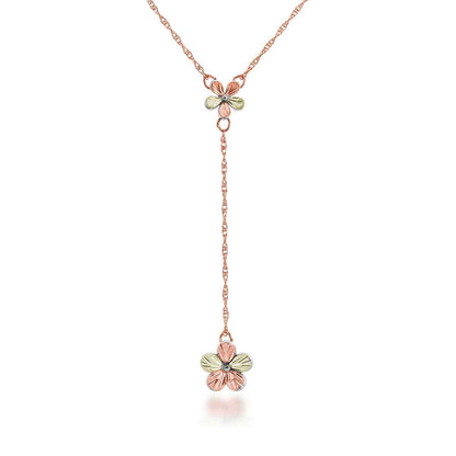 Black Hills Gold Flower Lariat Necklace in Pink Sterling Silver
