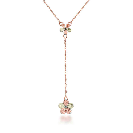 Black Hills Gold Flower Lariat Necklace in Pink Sterling Silver