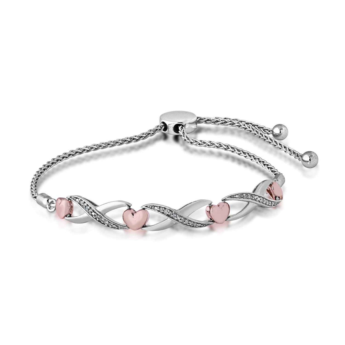 .06 ct. tw. Diamond 'XO' Heart Bolo Bracelet in Sterling Silver