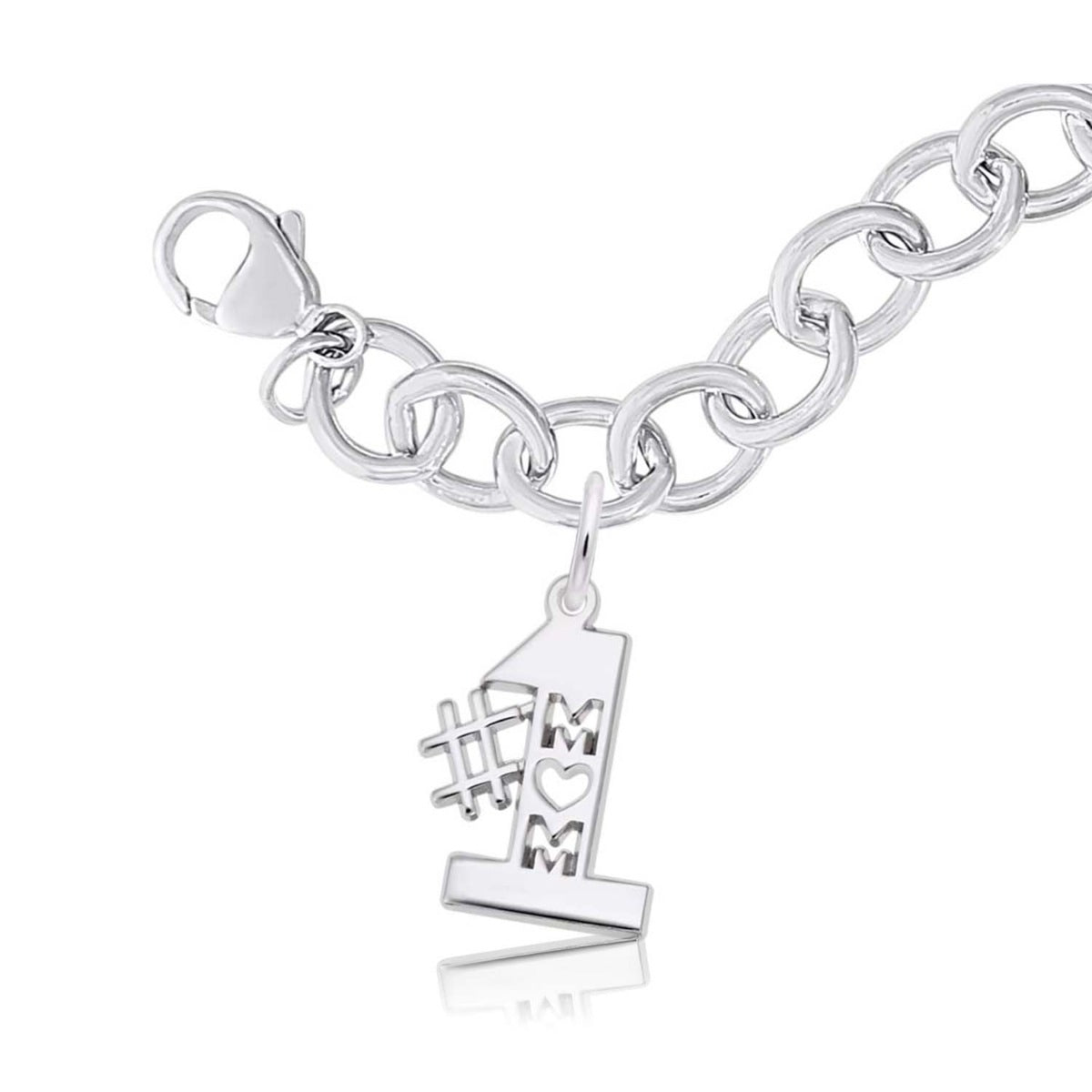 #1 Mom Charm & Bracelet Set in Sterling Silver