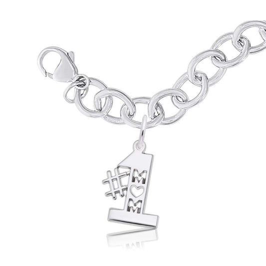 #1 Mom Charm & Bracelet Set in Sterling Silver