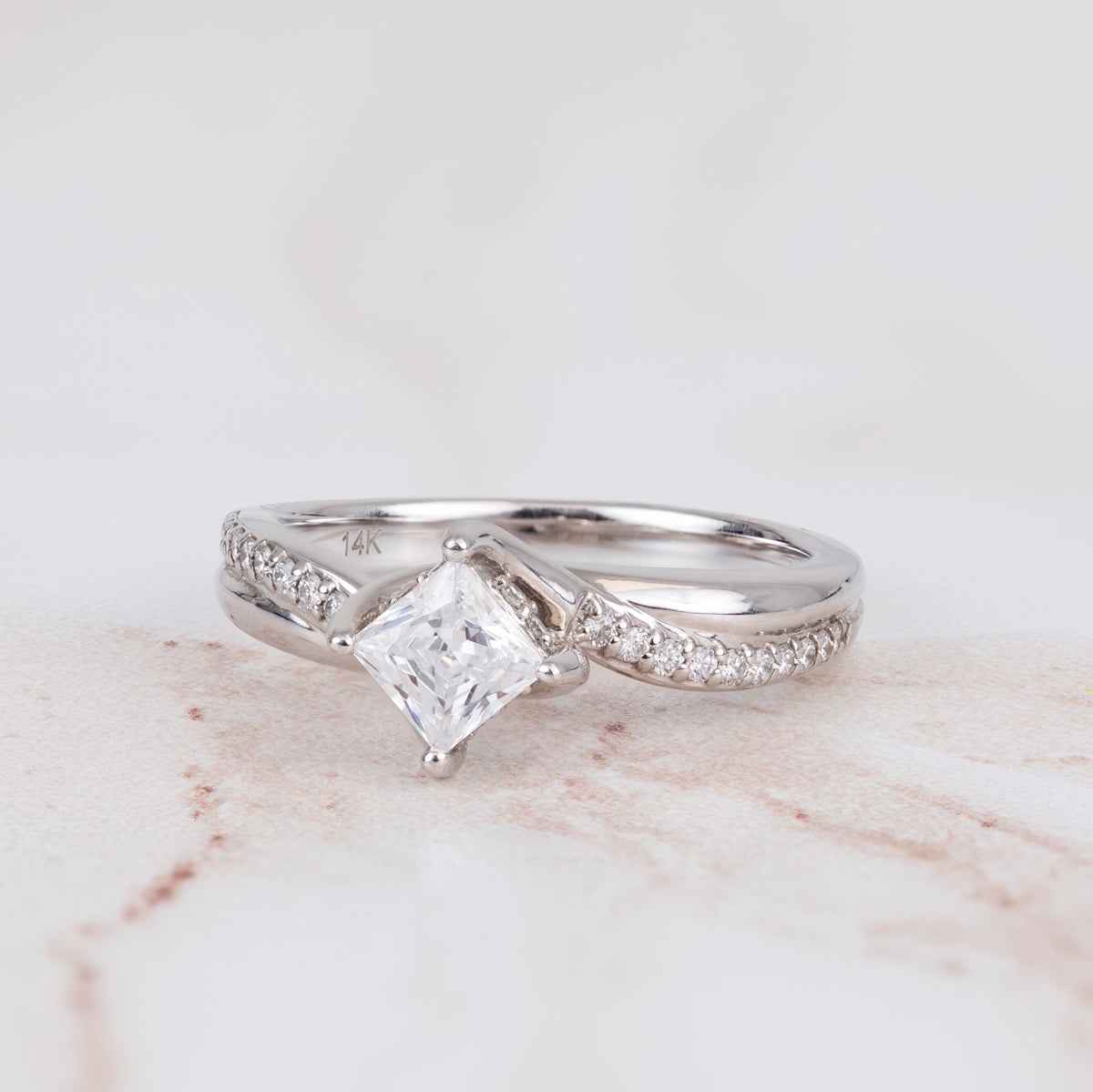 Artcarved Contemporary 1/6 ct. tw. Princess Cut Semi-Mount Diamond Engagement Ring in 14K White Gold full view