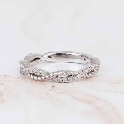 ArtCarved Contemporary 1/5 ct. tw. Diamond and Rope Accent Twisted Wedding Band in 14K White Gold side profile