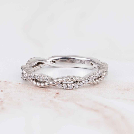 ArtCarved Contemporary 1/5 ct. tw. Diamond and Rope Accent Twisted Wedding Band in 14K White Gold side profile