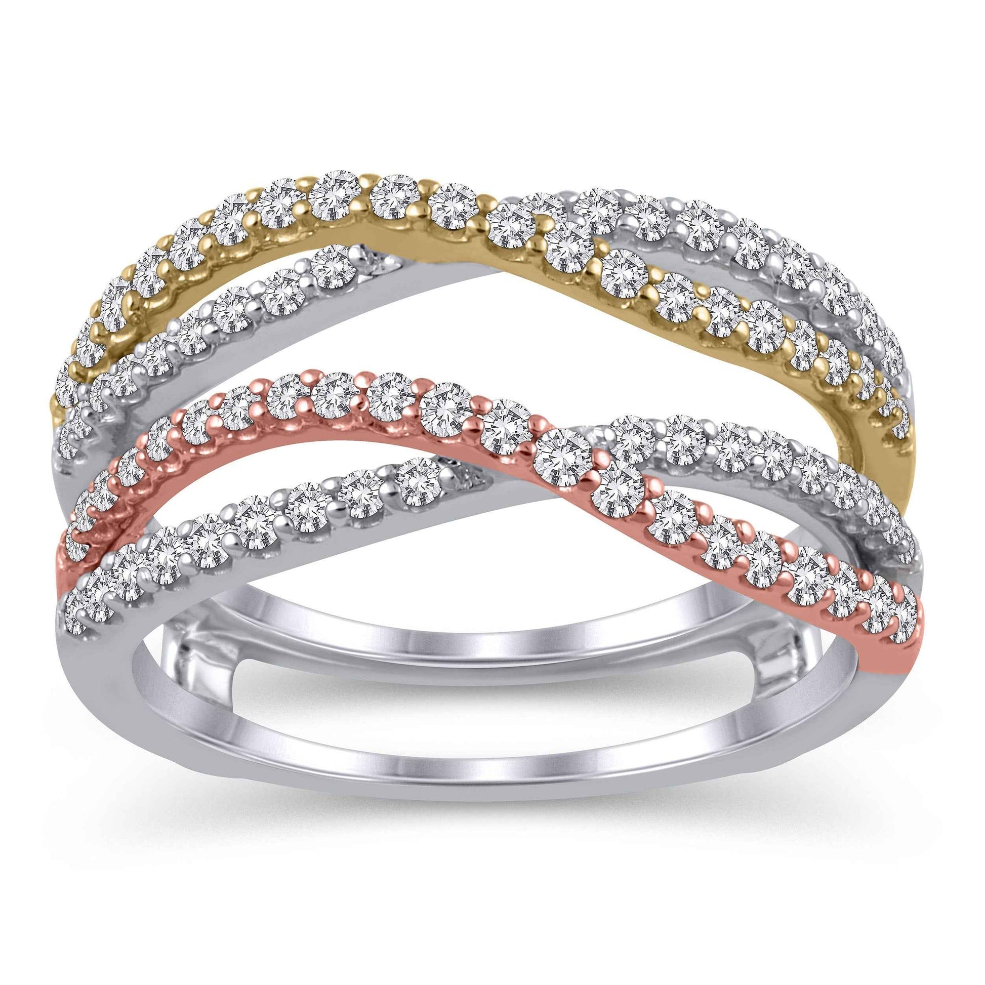 5/8 ct. tw. Diamond Crossover Wedding Ring Enhancer in 14K Tri-Tone Gold