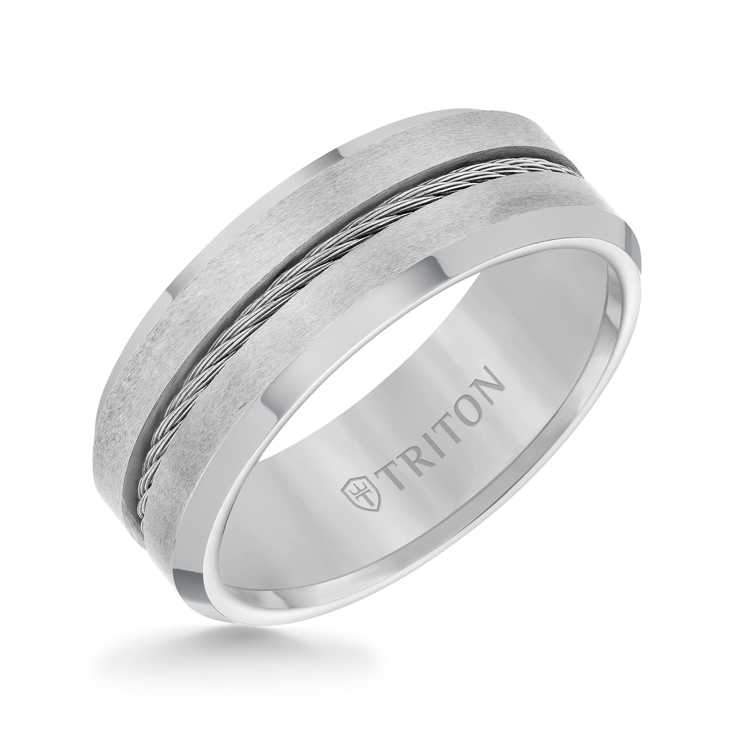 Triton Men's 8MM Brushed Finish Tungsten Wedding Band with Cable Center front view