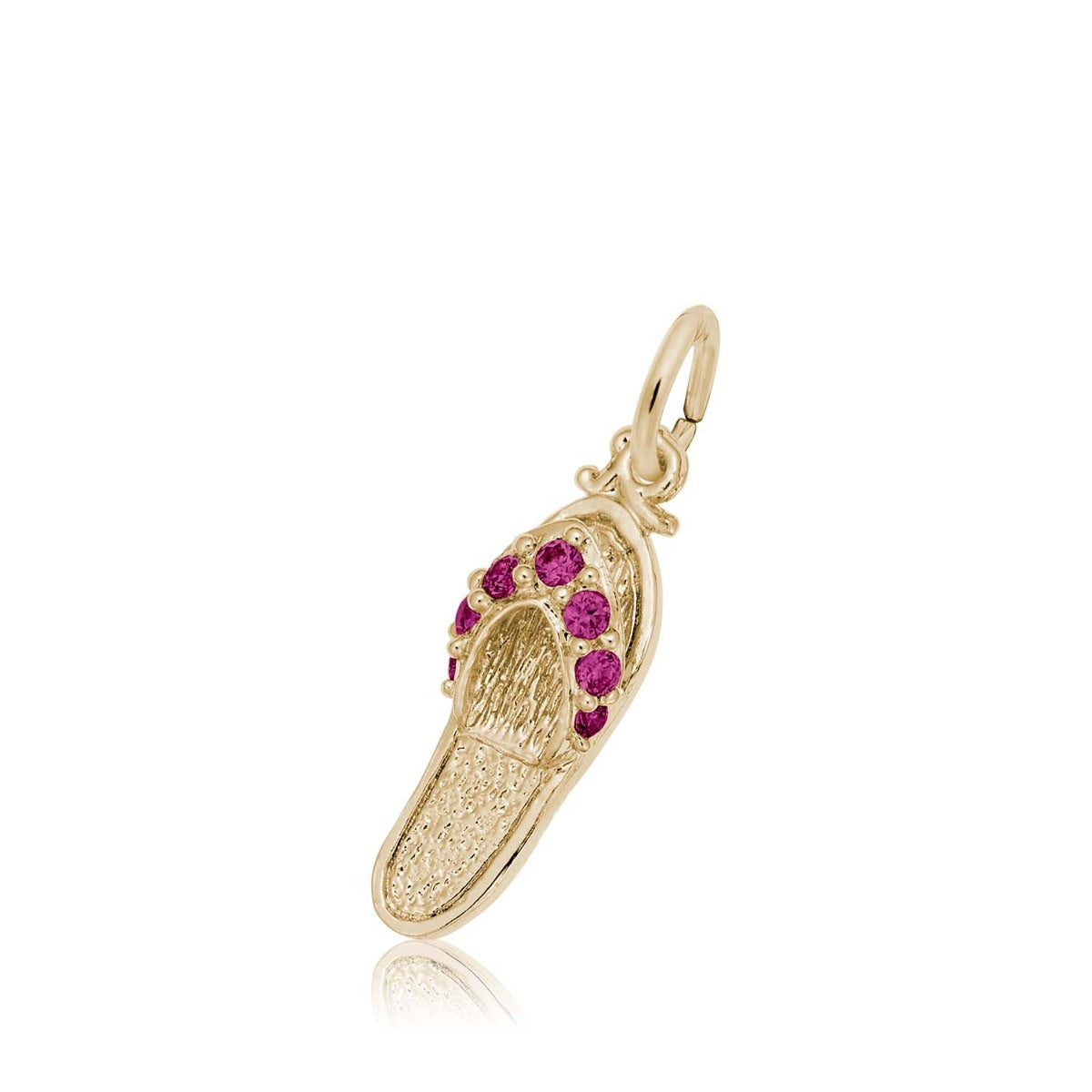 Sandal Charm with Red CZ in 14K Yellow Gold