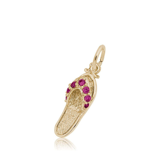 Sandal Charm with Red CZ in 14K Yellow Gold
