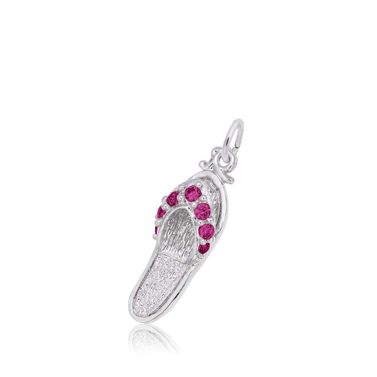 Sandal Charm with Red CZ in Sterling Silver
