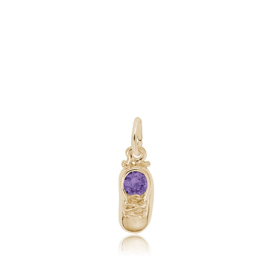Synthetic Purple Zircon February Birthstone Baby Shoe Charm in 14K Yellow Gold