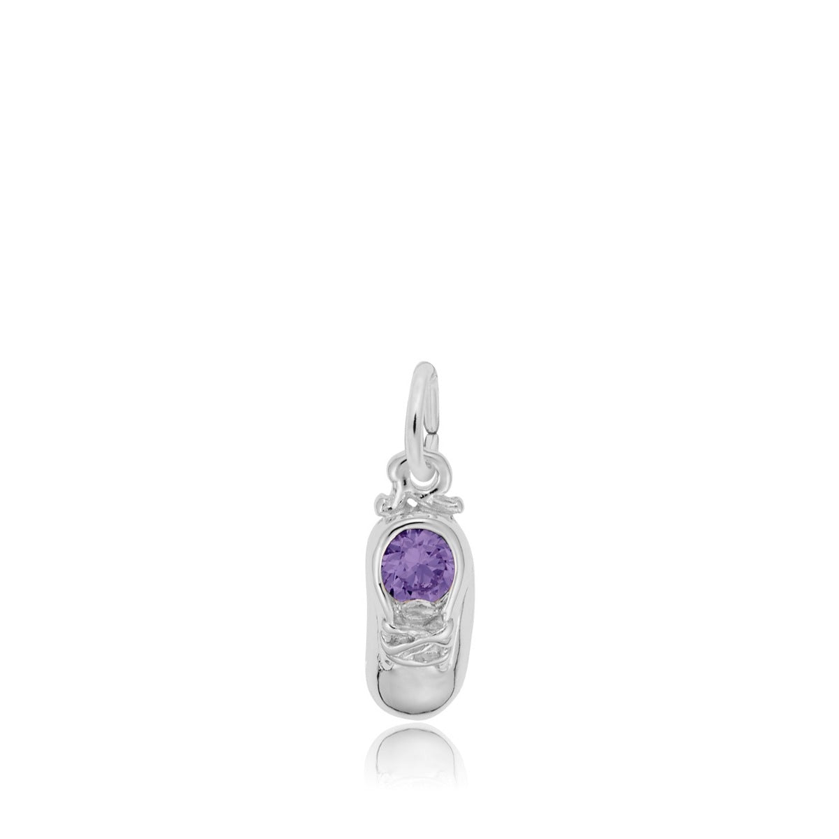 Purple Zircon February Birthstone Baby Shoe Charm in Sterling Silver