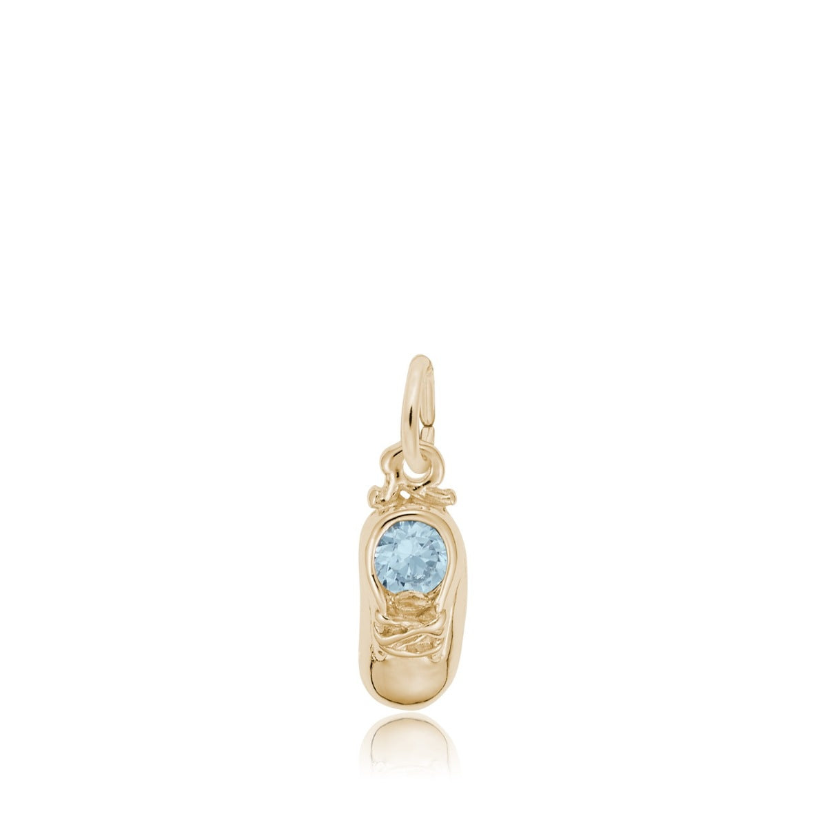 Synthetic Blue Zircon March Birthstone Baby Shoe Charm in 14K Yellow Gold