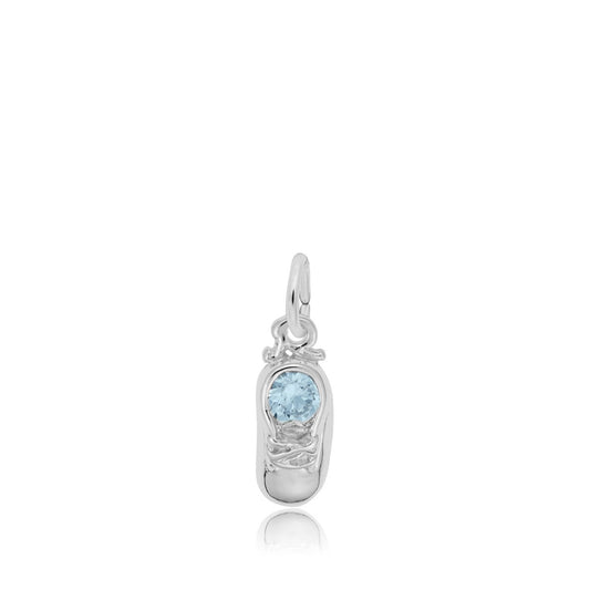 Blue Zircon March Birthstone Baby Shoe Charm in Sterling Silver