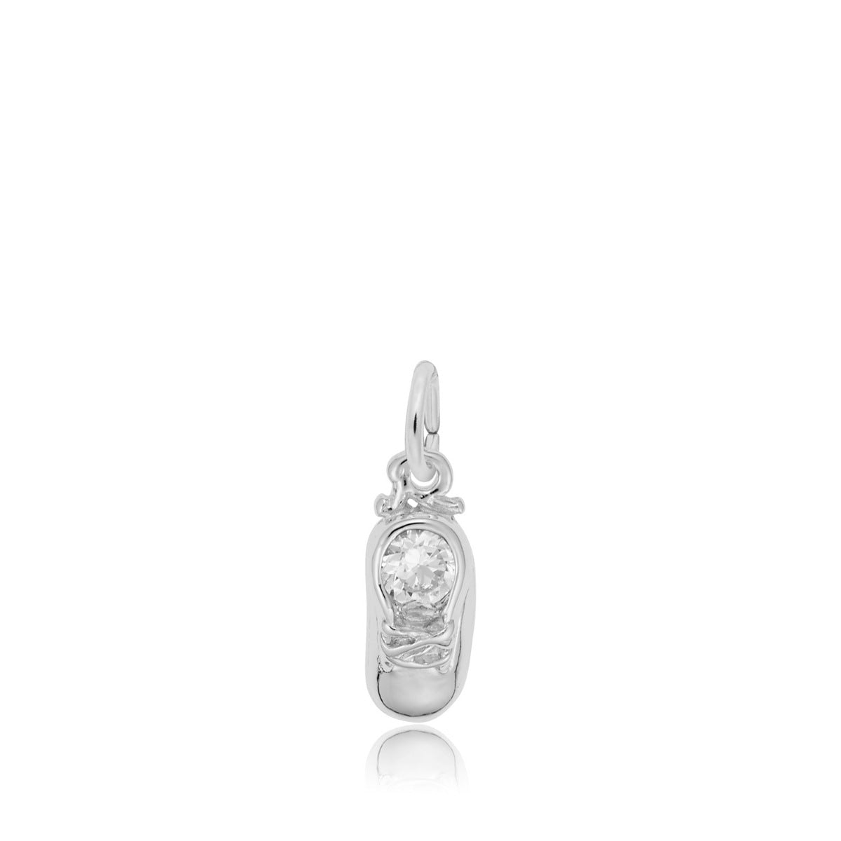 White Zircon April Birthstone Baby Shoe Charm in Sterling Silver
