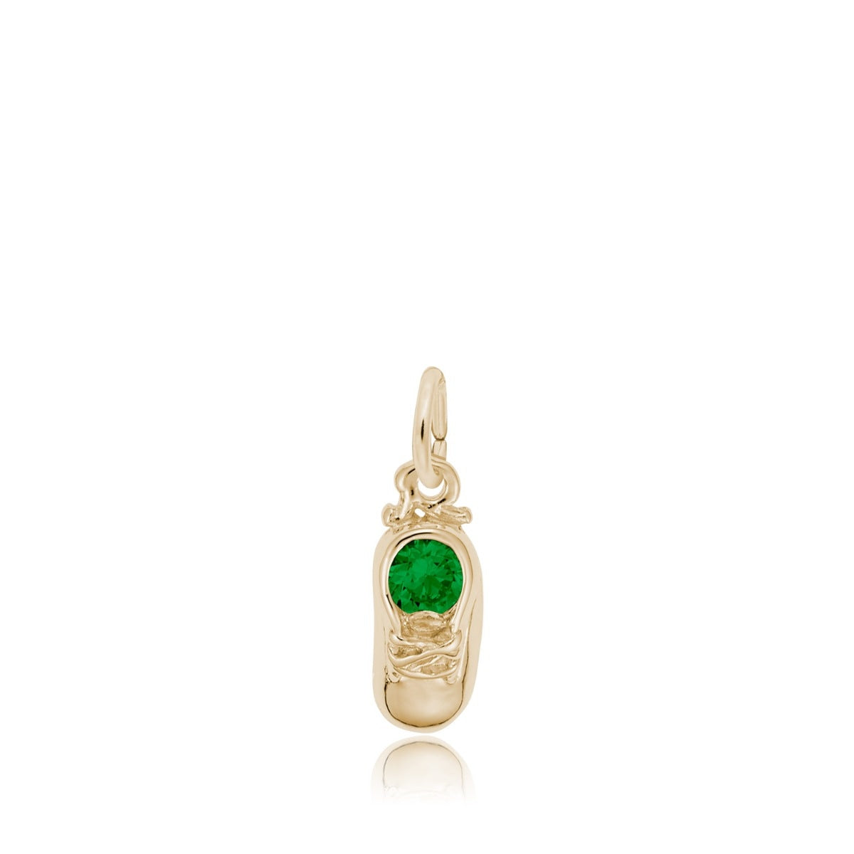 Synthetic Green Zircon May Birthstone Baby Shoe Charm in 14K Yellow Gold