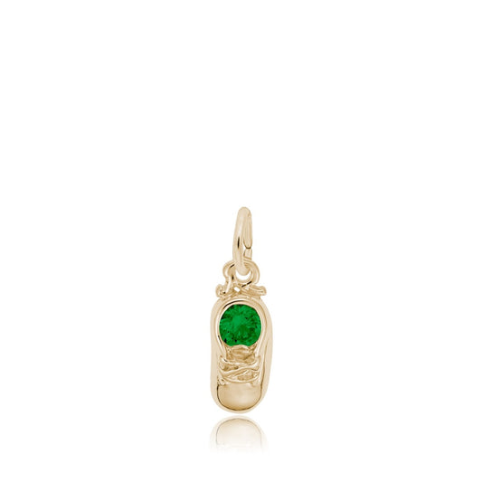 Synthetic Green Zircon May Birthstone Baby Shoe Charm in 14K Yellow Gold