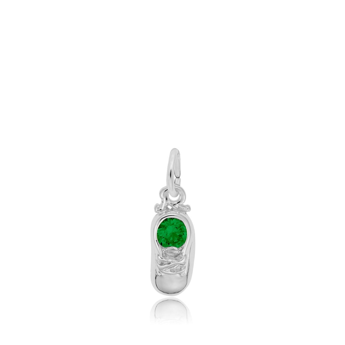 Green Zircon May Birthstone Baby Shoe Charm in Sterling Silver