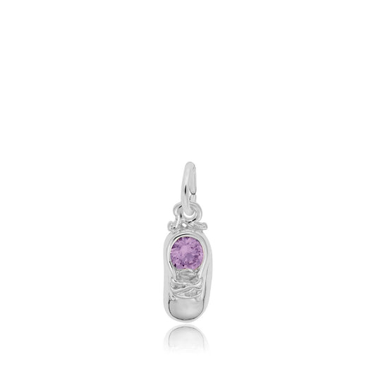 Purple Zircon June Birthstone Baby Shoe Charm in Sterling Silver