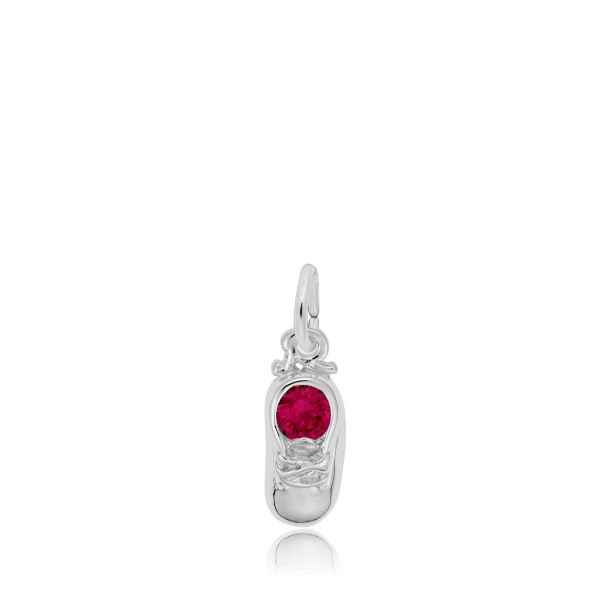 Red Zircon July Birthstone Baby Shoe Charm in Sterling Silver
