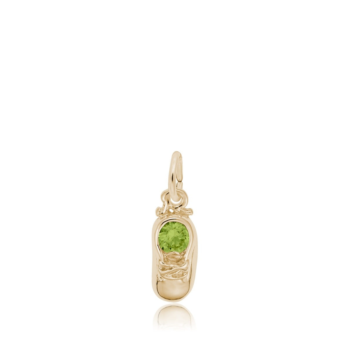 Synthetic Green Zircon August Birthstone Baby Shoe Charm in 14K Yellow Gold
