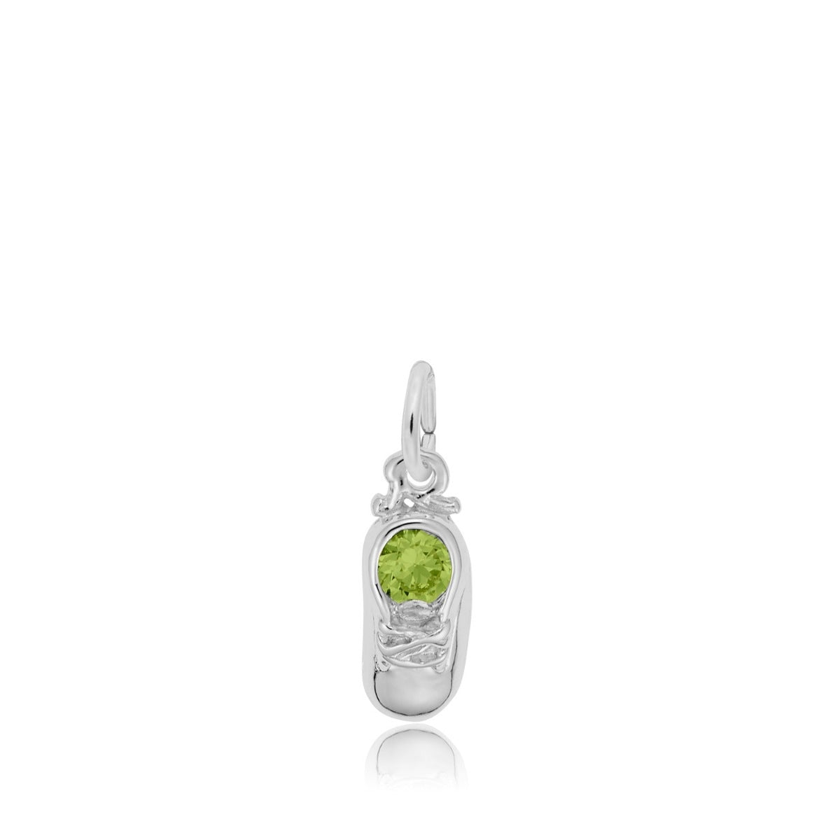 Green Zircon August Birthstone Baby Shoe Charm in Sterling Silver