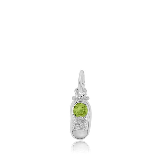 Green Zircon August Birthstone Baby Shoe Charm in Sterling Silver