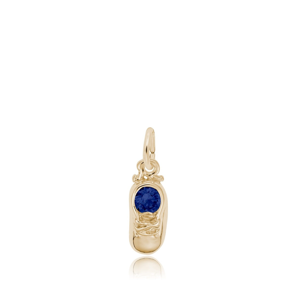 Synthetic Blue Zircon September Birthstone Baby Shoe Charm in 14K Yellow Gold