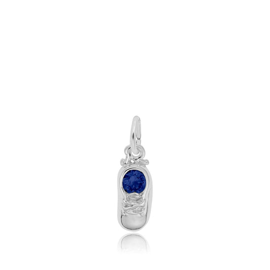 Blue Zircon September Birthstone Baby Shoe Charm in Sterling Silver