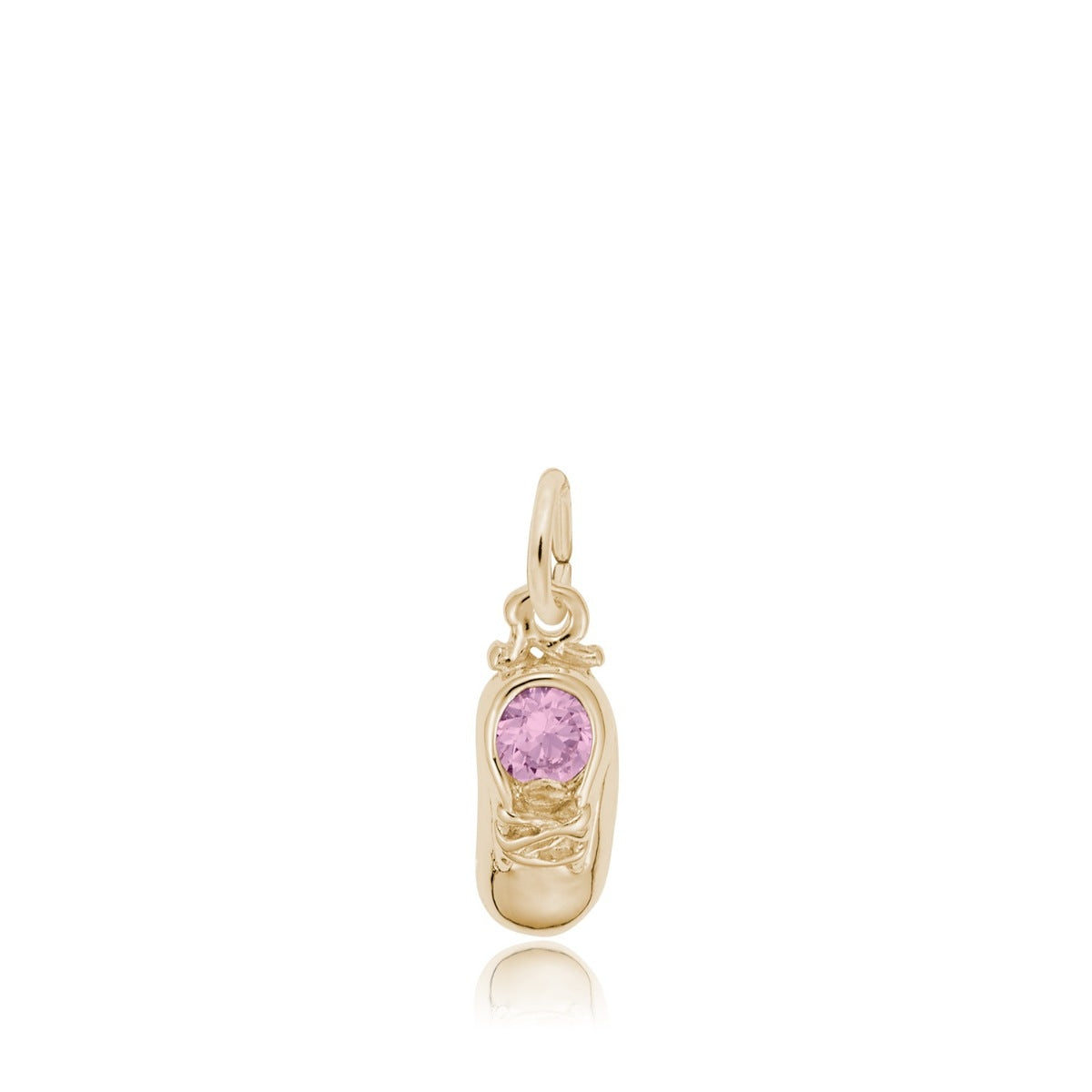 Synthetic Pink Zircon October Birthstone Baby Shoe Charm in 14K Yellow Gold