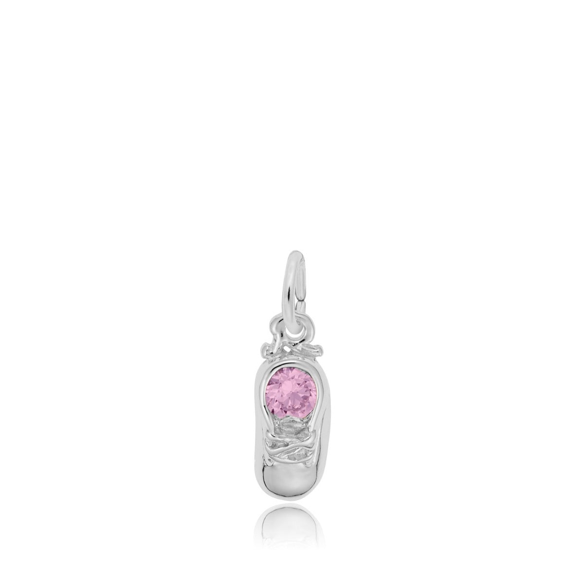 Synthetic Pink Zircon October Birthstone Baby Shoe Charm in Sterling Silver