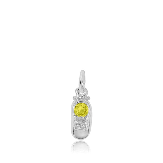 Synthetic Yellow Zircon November Birthstone Baby Shoe Charm in Sterling Silver