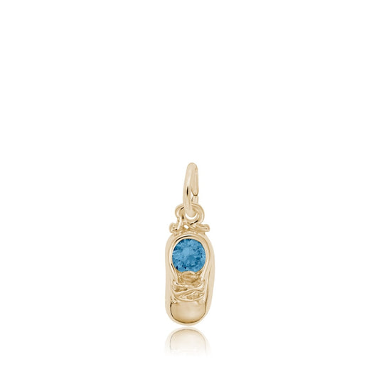 Blue Zircon CZ December Birthstone Baby Shoe Charm in 14K Yellow Gold
