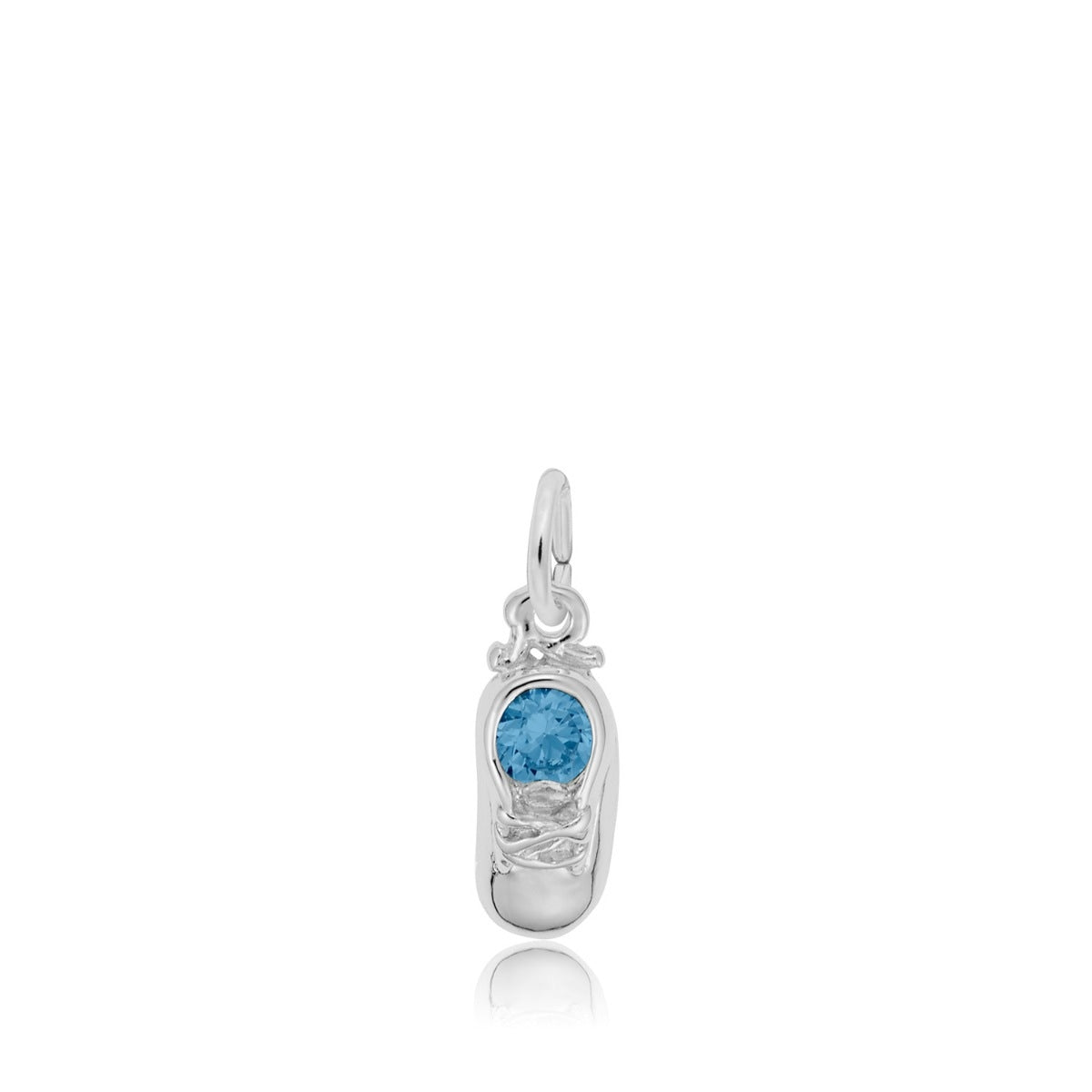 Synthetic Blue Zircon December Birthstone Baby Shoe Charm in Sterling Silver