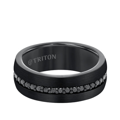 Triton Men's Black Sapphire Satin Finish Wedding Ring in Black Tungsten Carbide front view
