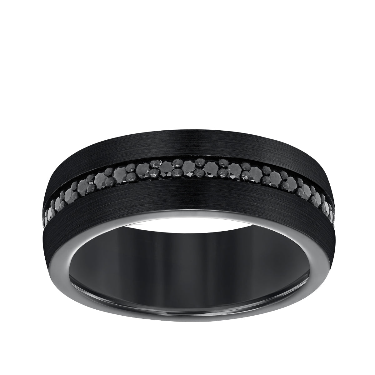 Triton Men's Black Sapphire Satin Finish Wedding Ring in Black Tungsten Carbide
