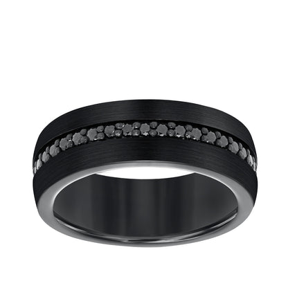 Triton Men's Black Sapphire Satin Finish Wedding Ring in Black Tungsten Carbide