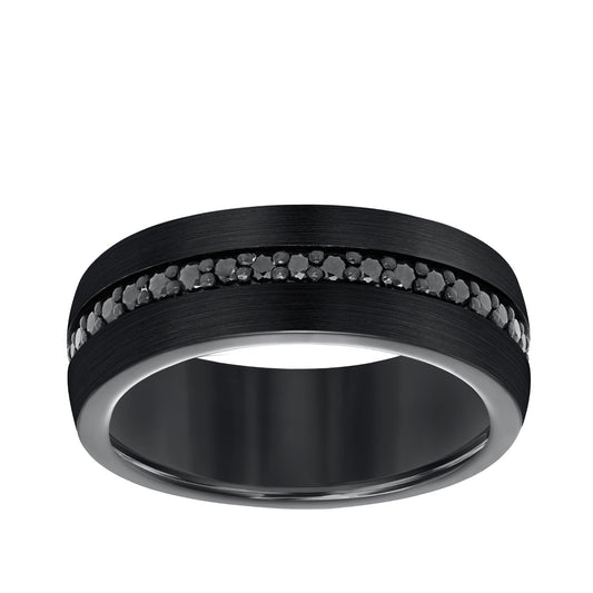 Triton Men's Black Sapphire Satin Finish Wedding Ring in Black Tungsten Carbide