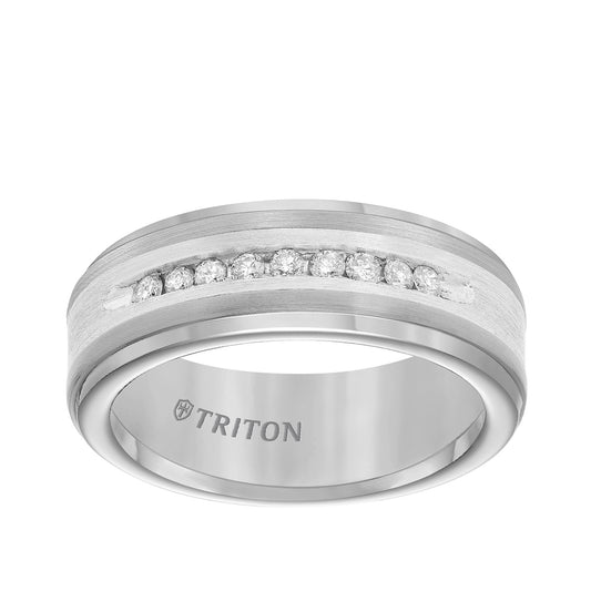 Triton 1/4 ct. tw. Men's Round Brilliant Diamond Channel Set Wedding Ring in Tungsten Carbide