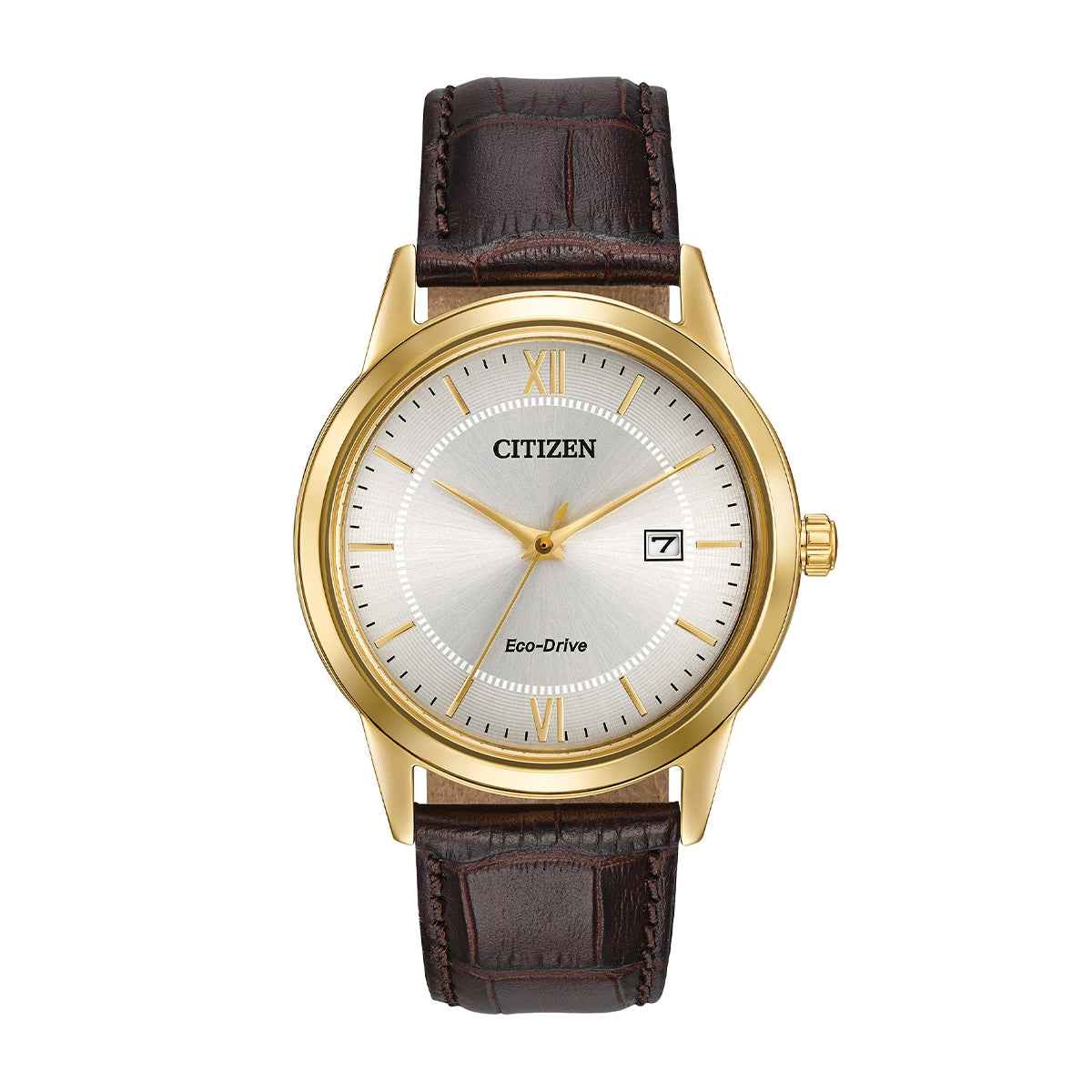 Citizen Men's Corso Gold-Tone Stainless Steel Watch with White Dial & Brown Leather Strap